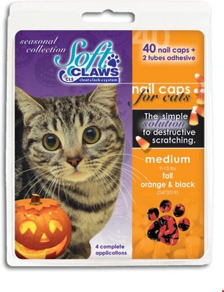 Soft Claws Cat Nail Caps， Black/Orange， 40 count