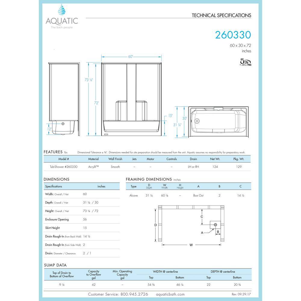 Aquatic Everyday 60 in. x 30 in. x 72 in. Left Drain 1-Piece Bath and Shower Kit in White 260330L-WHHD