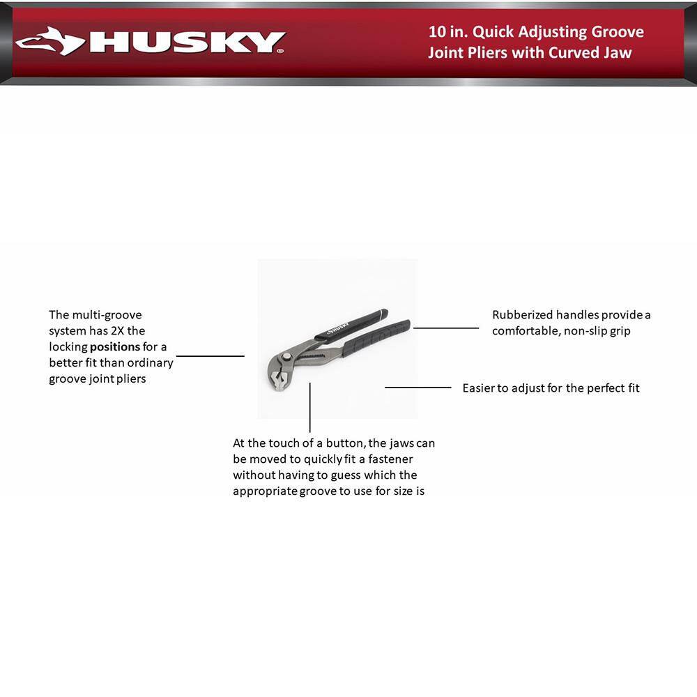 Husky 10 in. Quick Adjusting Groove Joint Pliers with Curved Jaw 90141