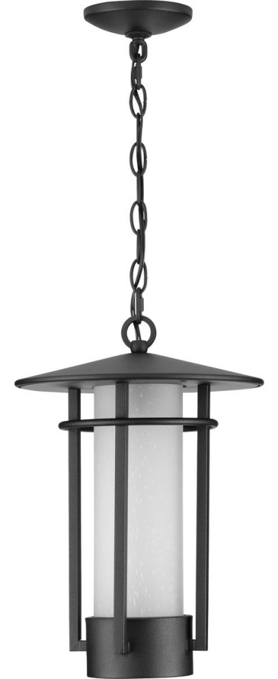 Exton 1 Light Textured Black Etched Seeded Glass Modern Outdoor Pendant Light   Transitional   Outdoor Hanging Lights   by Buildcom  Houzz