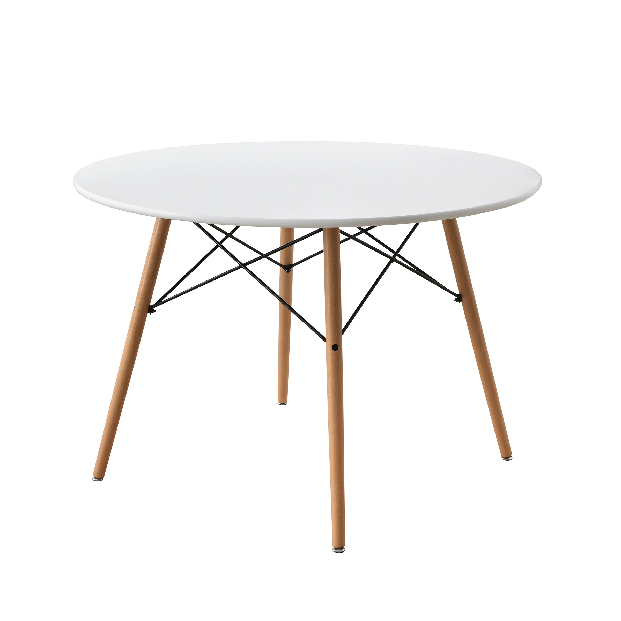 42 inch Round Modern Dining Table Mid Century Style， Beech and White Color