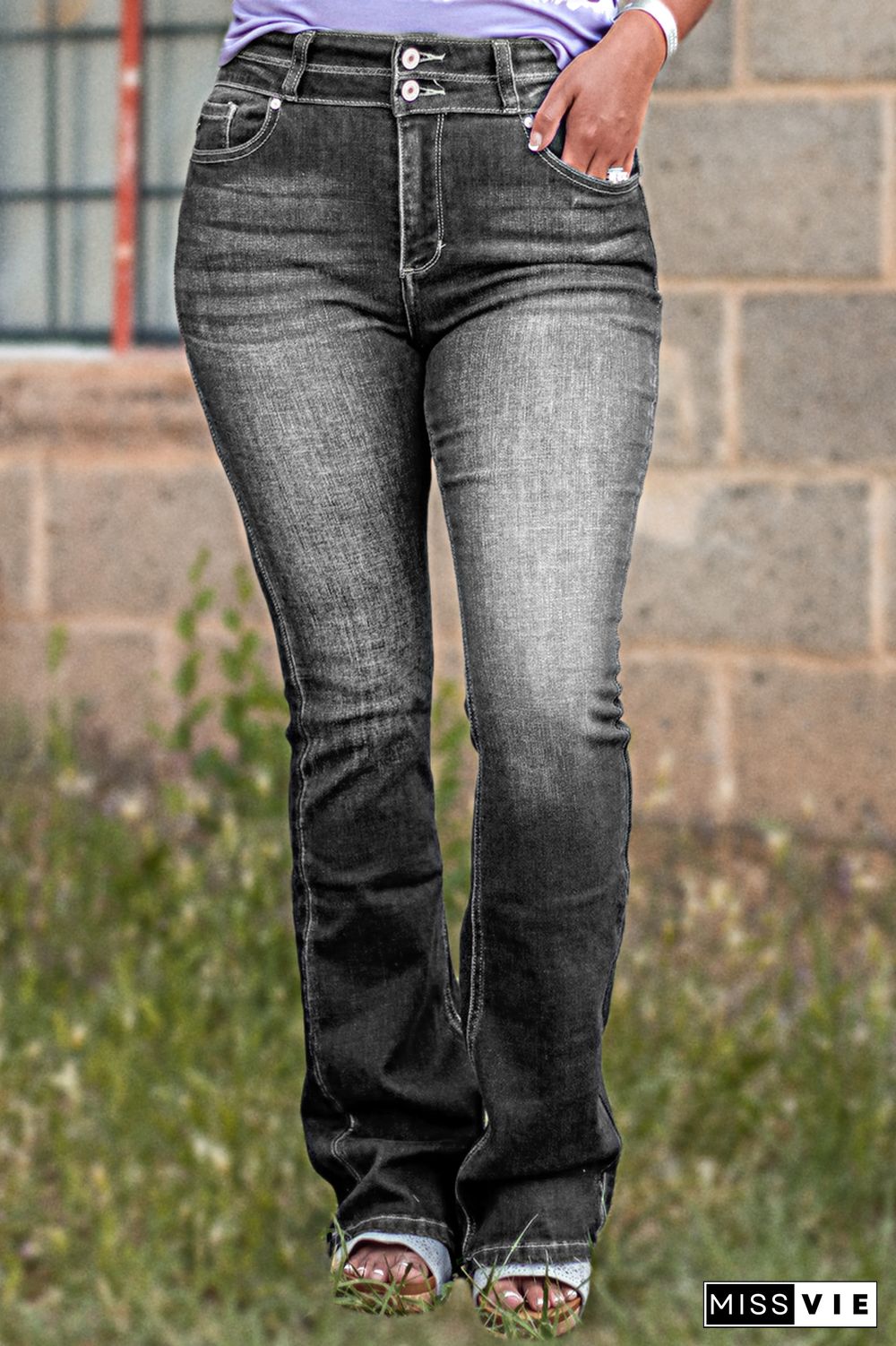 Double Button Mid Rise Bootcut Jeans