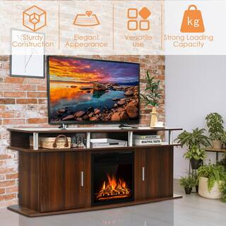 Gymax 63 in. Fireplace TV Stand with 18 in. 1500-Watt Electric Fireplace up to 70 in. Walnut GYM06623