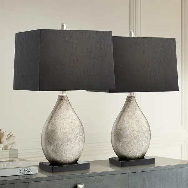 Set of 2 Modern Table Lamps Black Rectangular Shade - 13