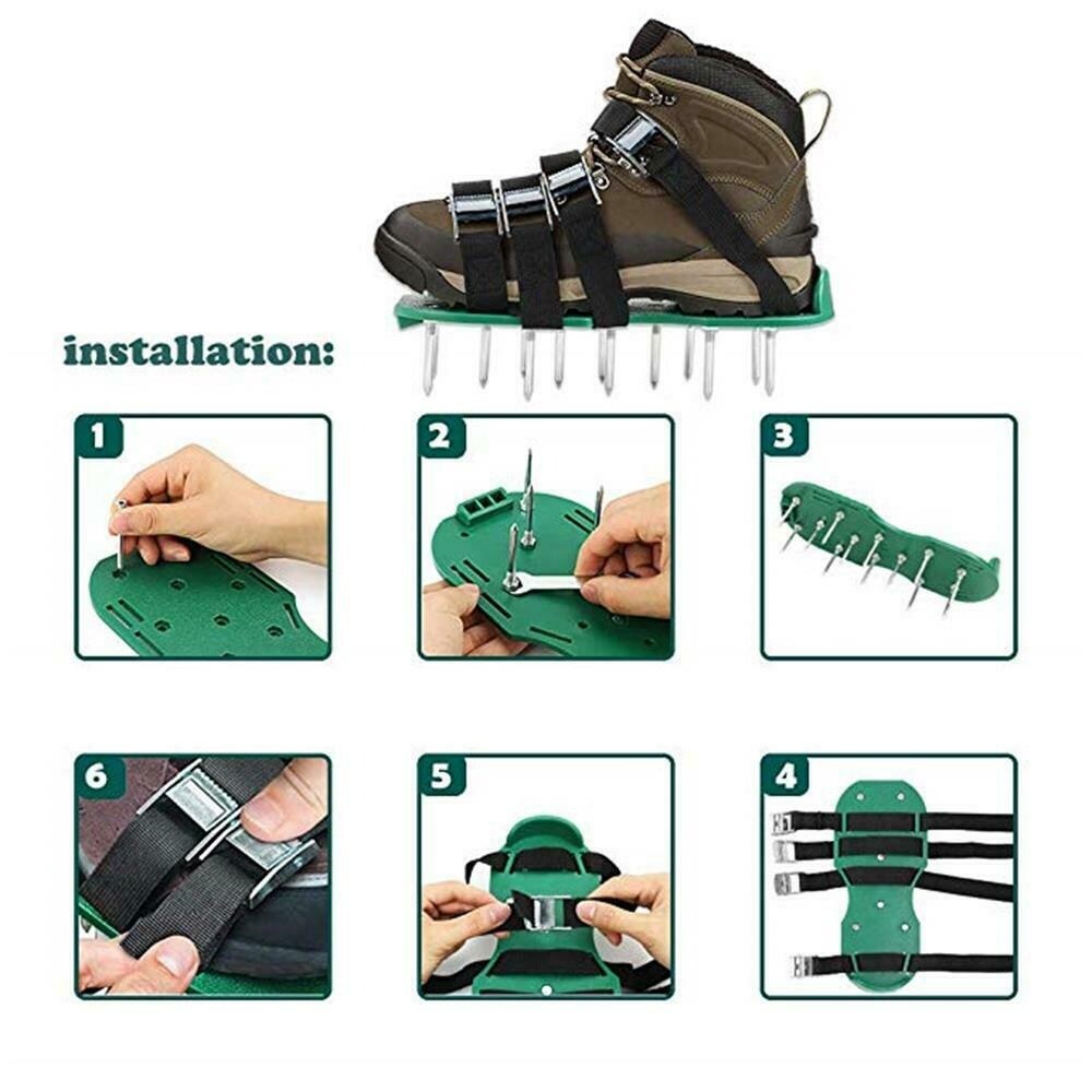 Lawn Aerator Shoes Lawn Spikes Shoes 4 Adjustable Straps Garden Aerating Tool   L