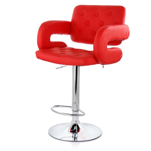 Elama Faux Leather Tufted Modern Bar Stool Red Adjustable Swivel Base