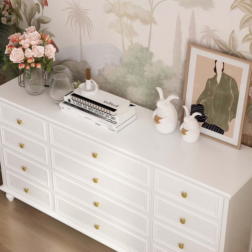 Timechee 63'' W Dresser White Chest Srorage Cabinet Lacquer Drawers