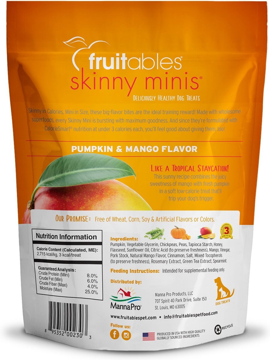 Fruitables Skinny Minis Pumpkin and Mango Flavor Soft and Chewy Dog Treats