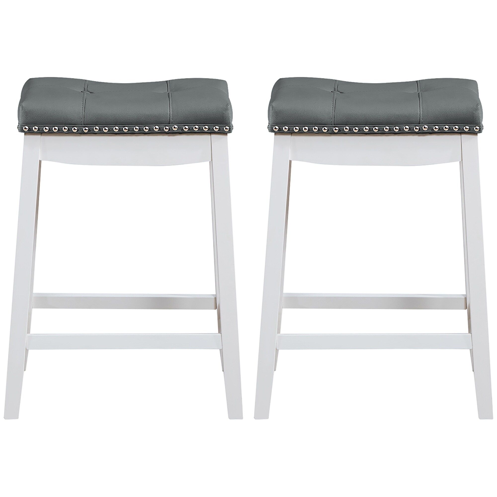 Premium Set of 2 Padded Counter Saddle Backless Nail Head Bar Stool