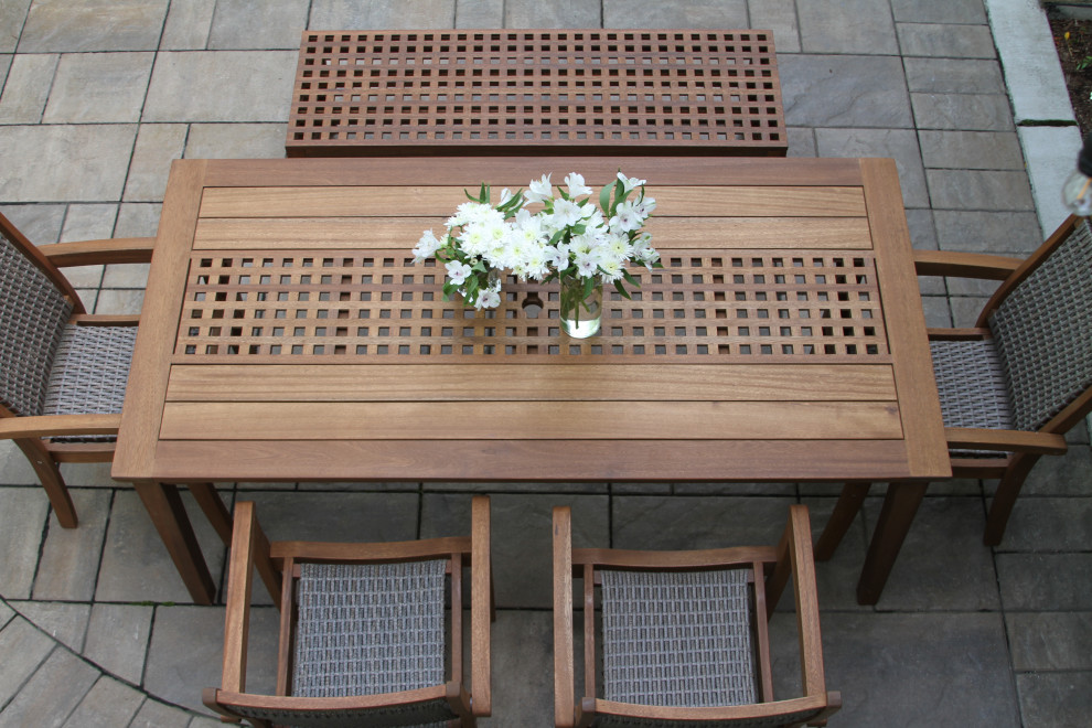 6 Piece Checkerboard Dining Set With Wicker Chairs   Tropical   Outdoor Dining Sets   by Outdoor Interiors  Houzz