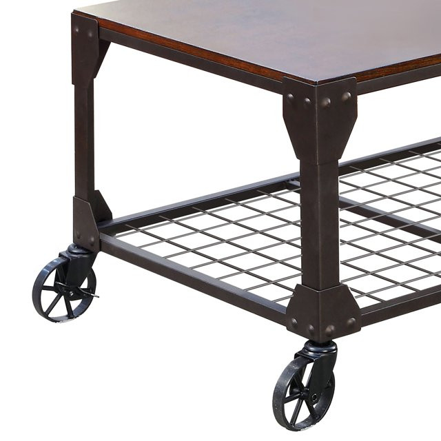 Industrial Coffee Table  Open Grid Metal Shelf With Casters  ampSturdy Wooden Top   Industrial   Coffee Tables   by Declusia  Houzz