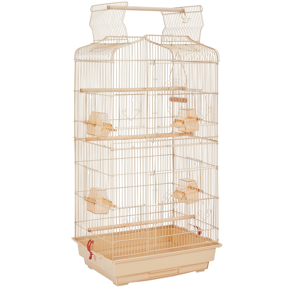 Topeakmart 41'' H Open Top Metal Birdcage Parrot Cage with Feeders， Almond