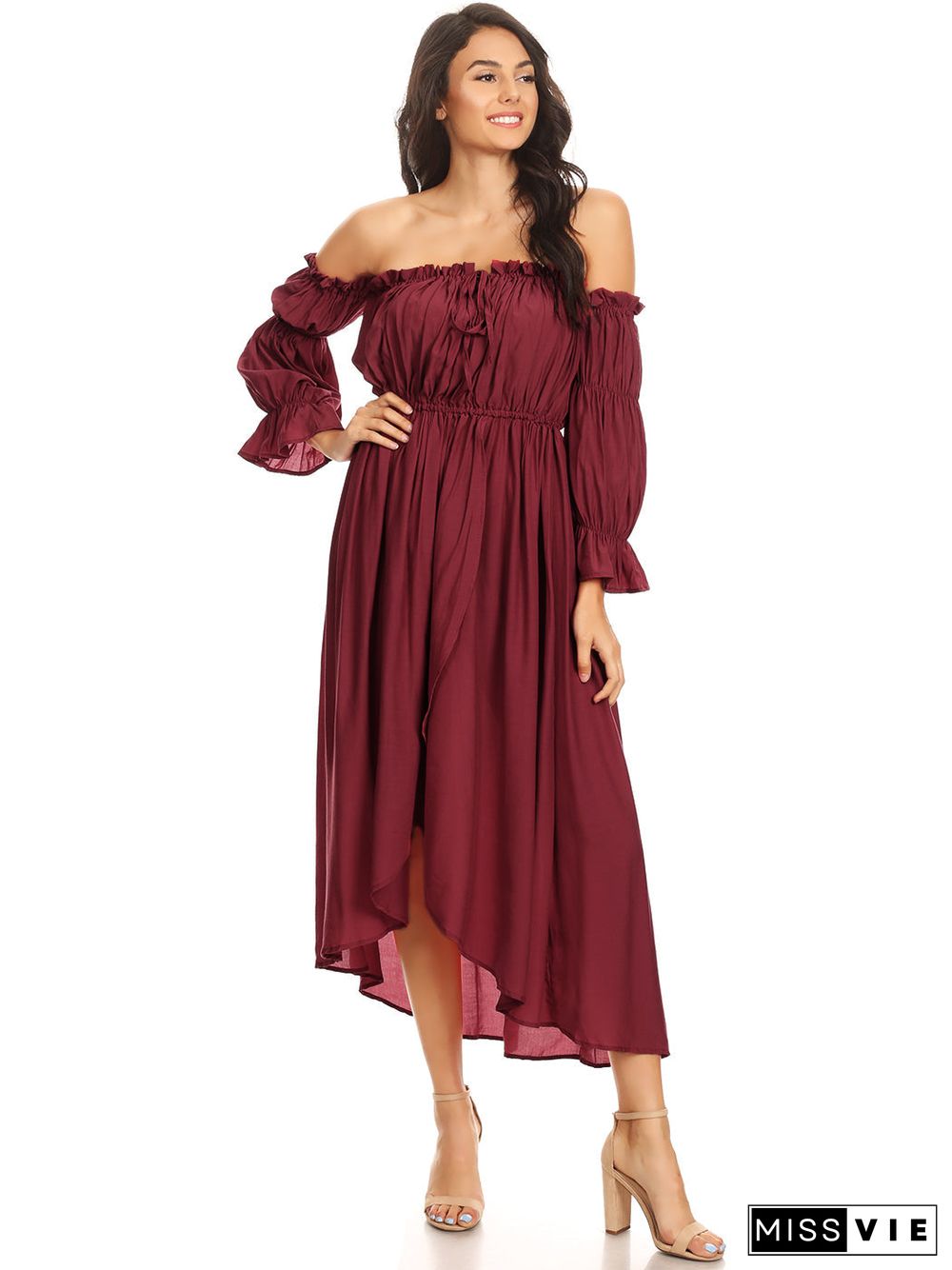 Casual Boho Long Sleeve Off Shoulder Renaissance Dress