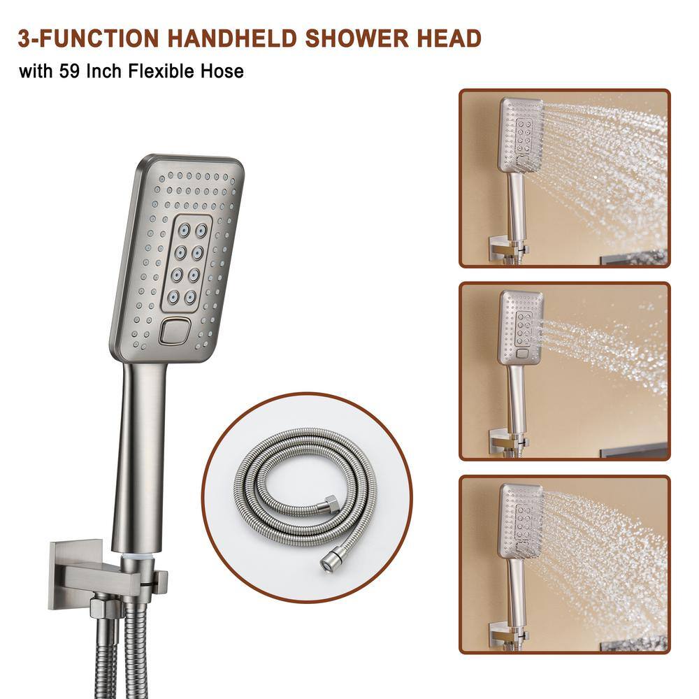 Mondawe Pressure Balanced 4-Spray Patterns 22 in. Wall Mounted Rainfall Dual Shower Heads with 6 Body Spray in Brushed Nickel WF6855-22BN