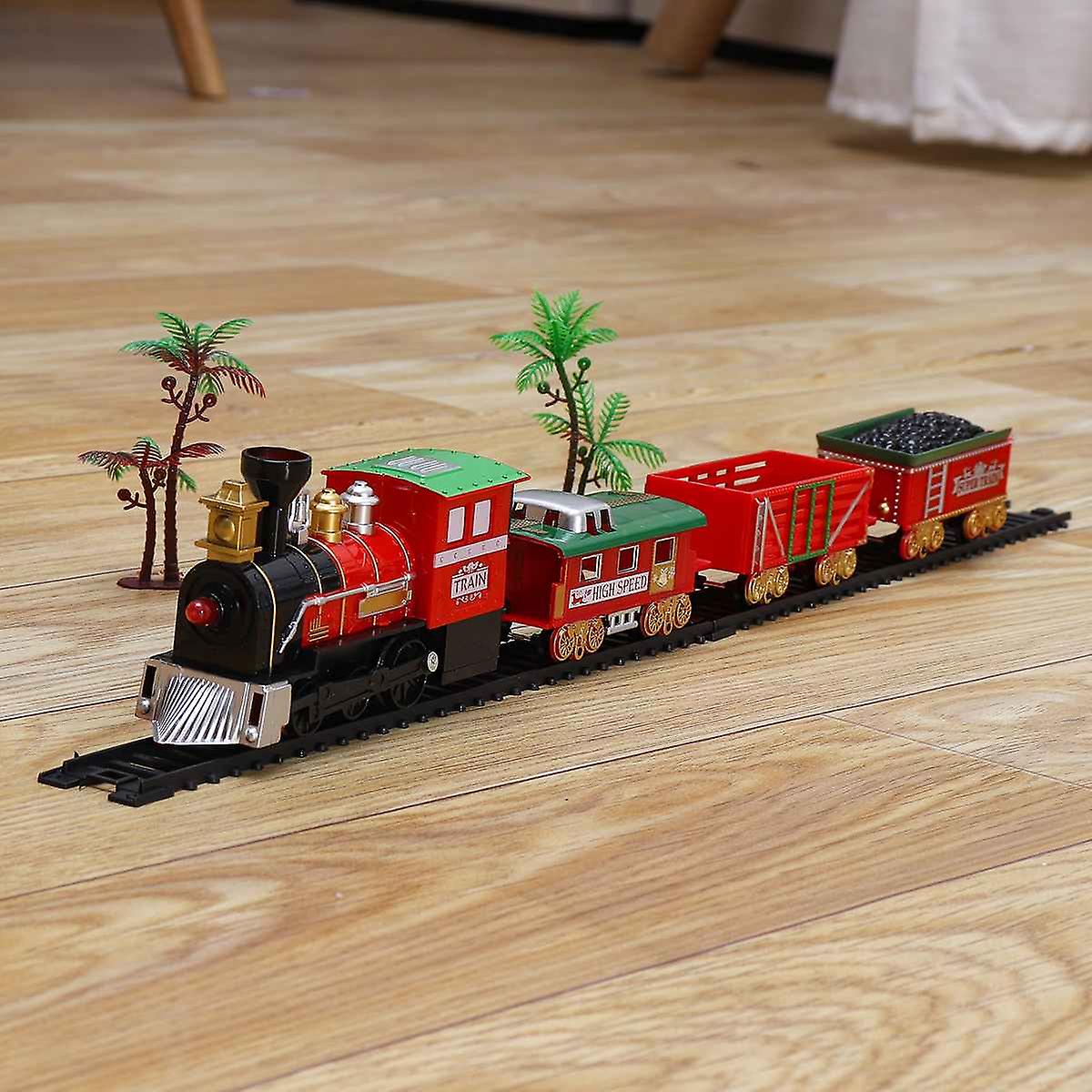 Christmas Electric Train Toys Long Rail Track Set With Light and Sound Classic Steam Train Toys Diy Stitching Railway Train Model