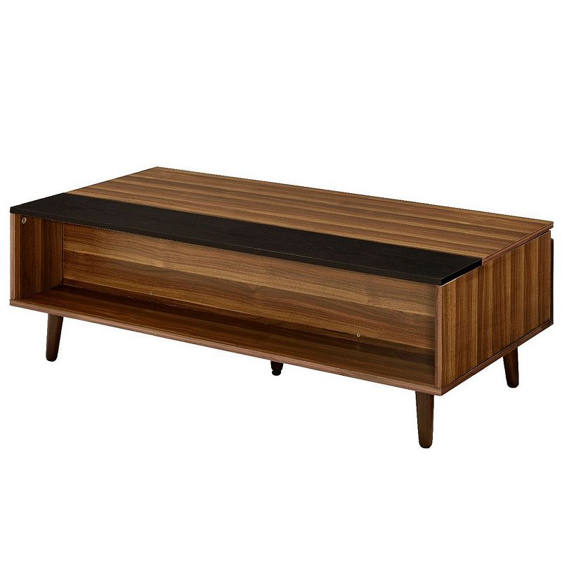 Wooden Coffee Table with Lift Top Storage and 1 Open Shelf， Walnut Brown