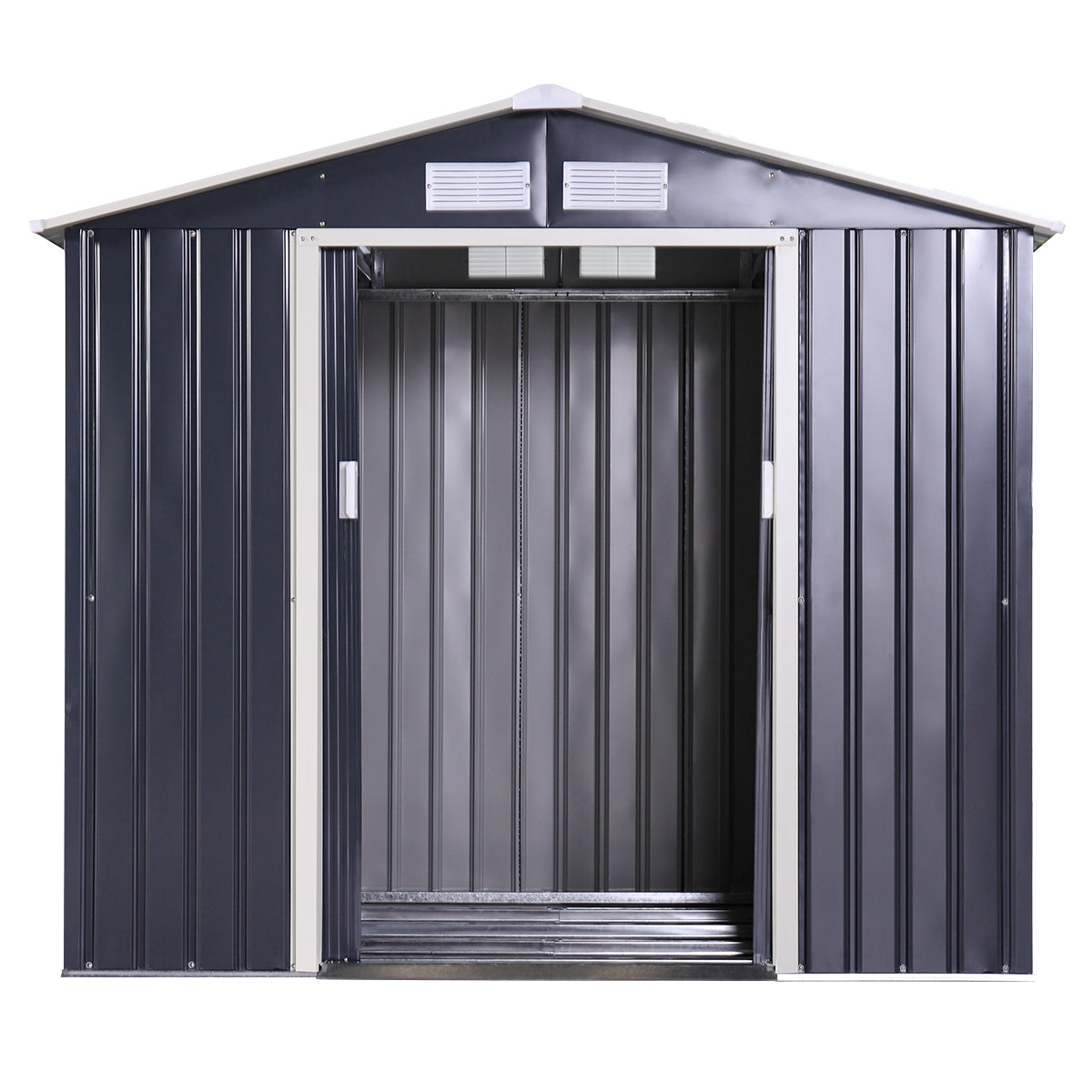 Jaxpety 6.3 x 9.1 ft Large Garden Storage Shed Galvanized Steel Outdoor Tool House with Sliding Door, Roof and 4 Vents, Dark Gray