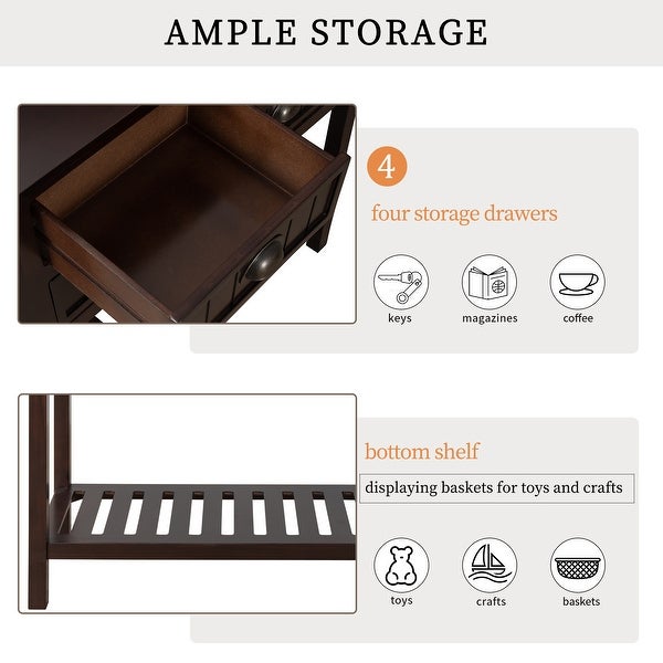 Sideboard Console Table with Four Drawers and Bottom Shelf for Living Room， Entryway， Hallway