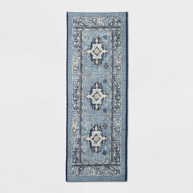 Vintage Persian Medallion Kitchen Rug Blue