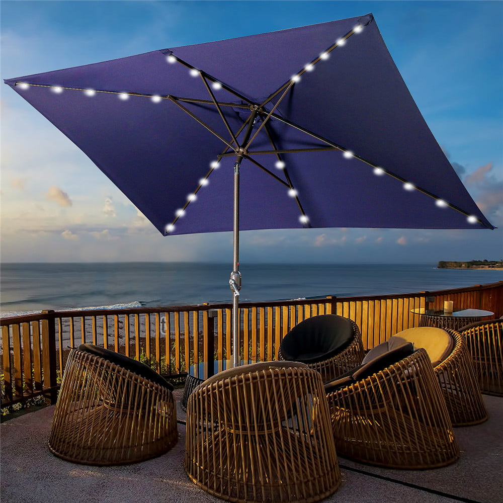 6.5×10 ft Outdoor Patio LED Umbrella Solar Powered Aluminum Pole with Push Button ,Navy Blue