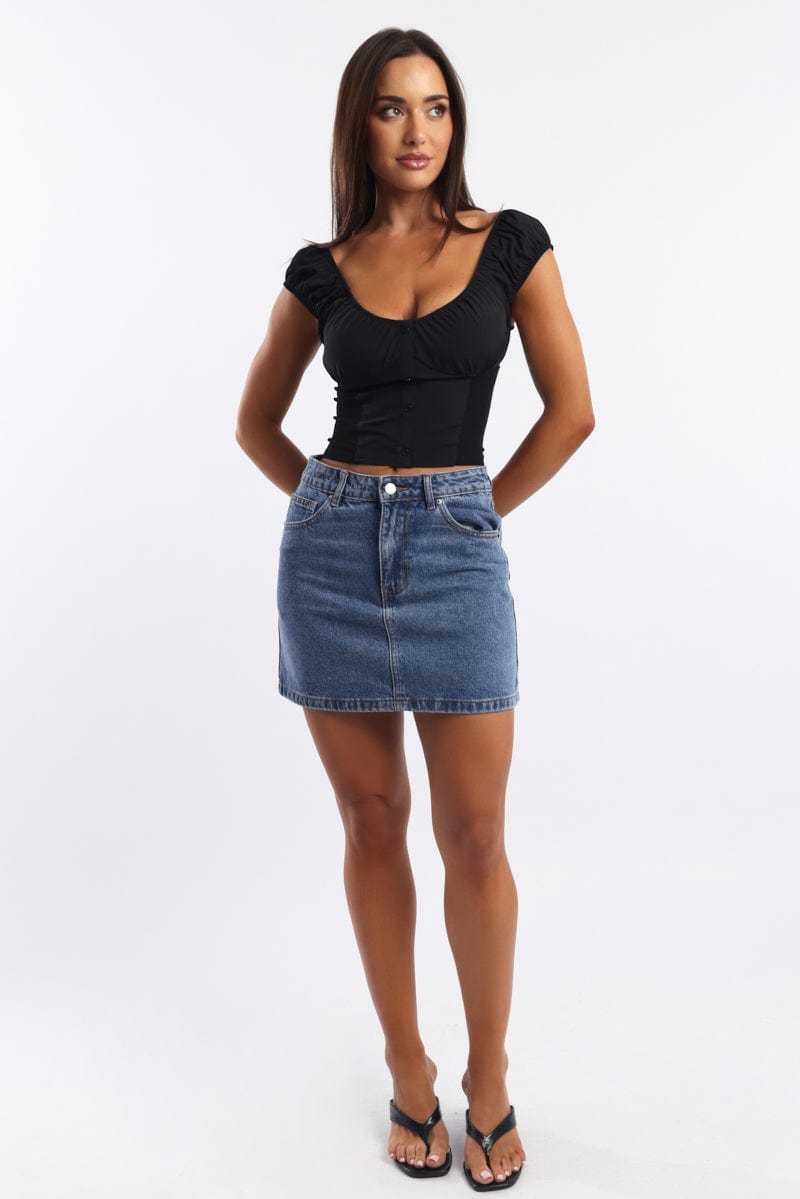 Denim Mini Skirt Mid Rise Relaxed Fit