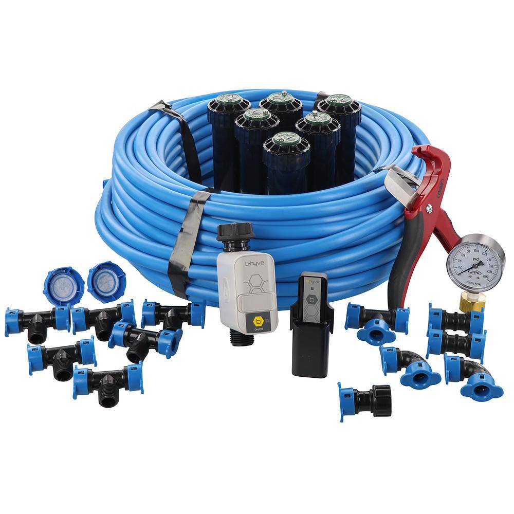 Orbit In-Ground Sprinkler System with 12 in. Blu-Lock Tubing System and B-Hyve Smart Hose Faucet Timer with Wi-Fi Hub 50022