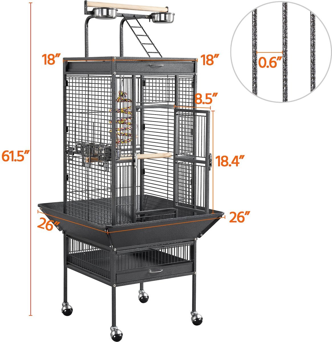 Yaheetech 61-in Rolling Parrot Cage and Playtop