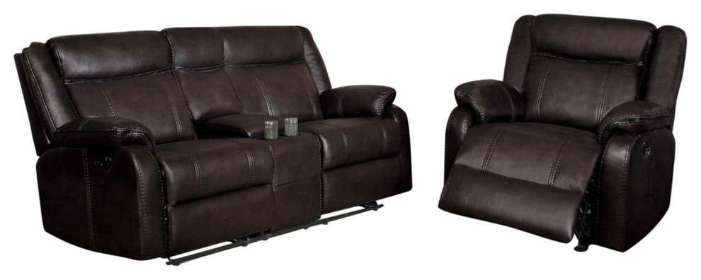 2 Piece Jakes Double Glider Recliner Love Seat  Glider Chair Drk Brown Leather   Contemporary   Living Room Furniture Sets   by AMOC  Houzz