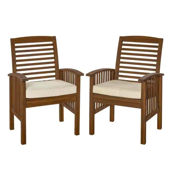 Walker Edison Furniture Company Boardwalk Dark Brown Acacia Outdoor Dining Chairs (Set of 2)