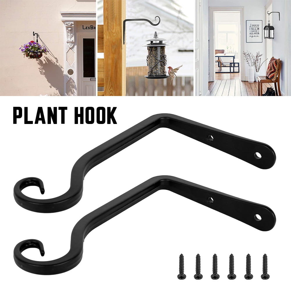 ODOMY 2 Pack Hanging Plant Bracket,Metal Wrought Bracket Plant Hooks Hanger lack Plant Hanging Hooks - Durable and Stable for Bird Feeders,Planters Indoor & Outdoor