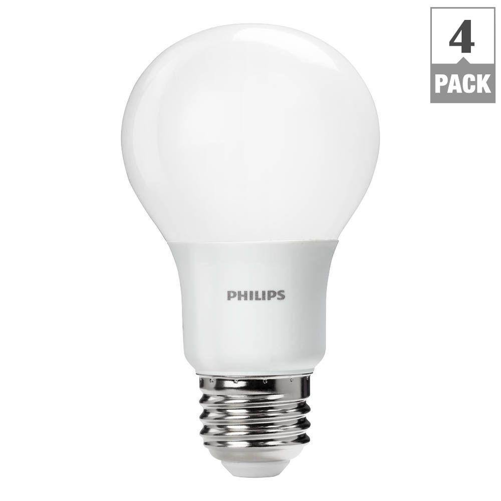 Philips 60-Watt Equivalent A19 Non-Dimmable Energy Saving LED Light Bulb Daylight (5000K) (4-Pack) 461137