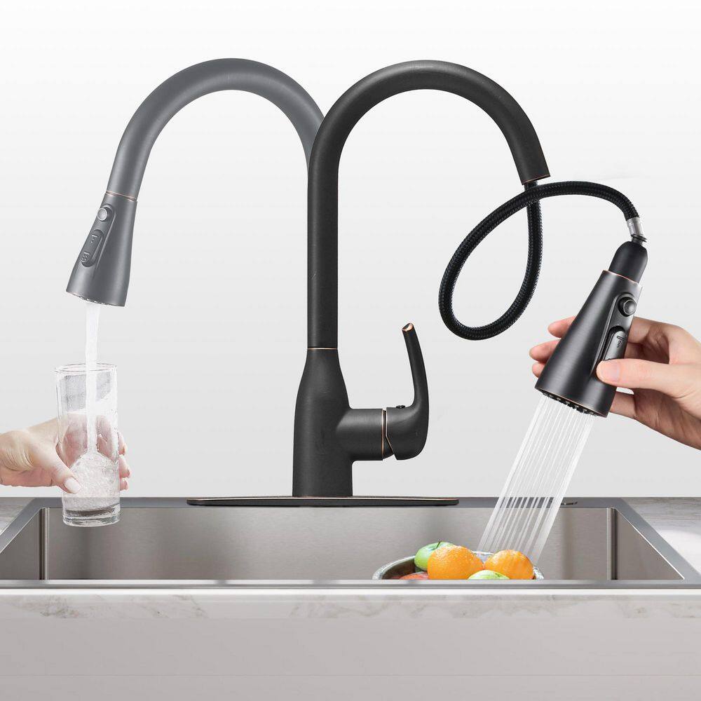 Heemli Single Handle Pull Down Sprayer Kitchen Faucet with Deckplate Included in Oil Rubbed Bronze KBN0101B