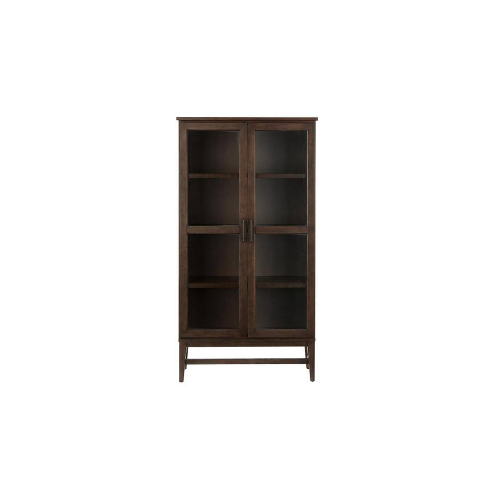 Home Decorators Collection 61 in. Smoke Brown Wood Adjustable 4-Shelf Standard Bookcase with Glass Door SK19345Br2-S