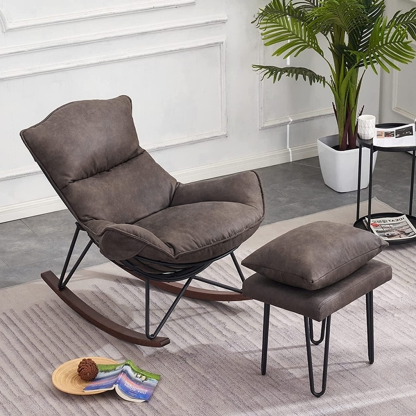 Mcombo Modern Accent Rocking Chairs with Ottoman， Lounge Armchair for Living Room Bedroom