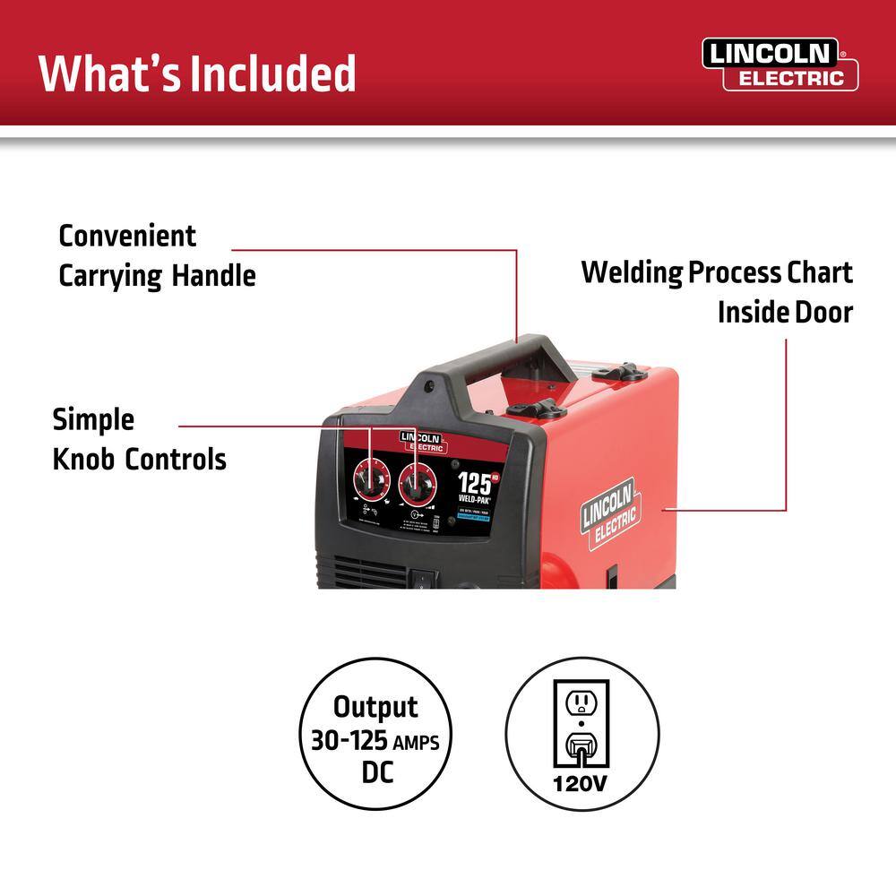 Lincoln Electric 125 Amp Weld-Pak 125 Flux-Core Wire Feed Welder 115V (No Gas) K2513-1