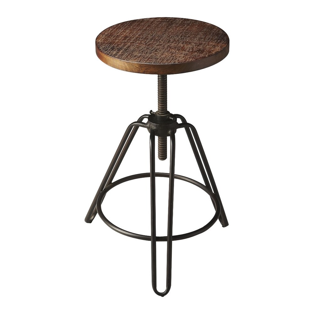 Offex Modern Iron and Wood Revolving Round Bar Stool in Metalwork Finish - Multicolor