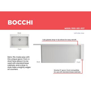 BOCCHI Nuova White Fireclay 34 in. Single Bowl Drop-In Apron Front Kitchen Sink with Protective Grid and Strainer 1500-001-0127