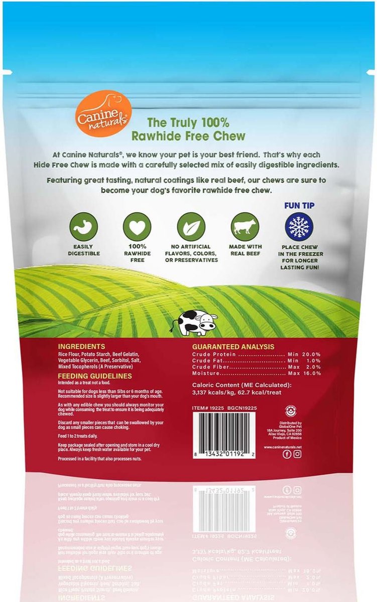 Canine Naturals 2.5-in Mini Roll Natural Beef Dog Chew Treat， 17.5-oz bag， 25 count