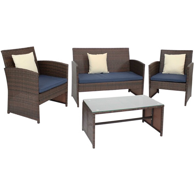 Sunnydaze Outdoor Ardfield Patio Conversation Furniture Set With Loveseat Chairs And Table 4pc