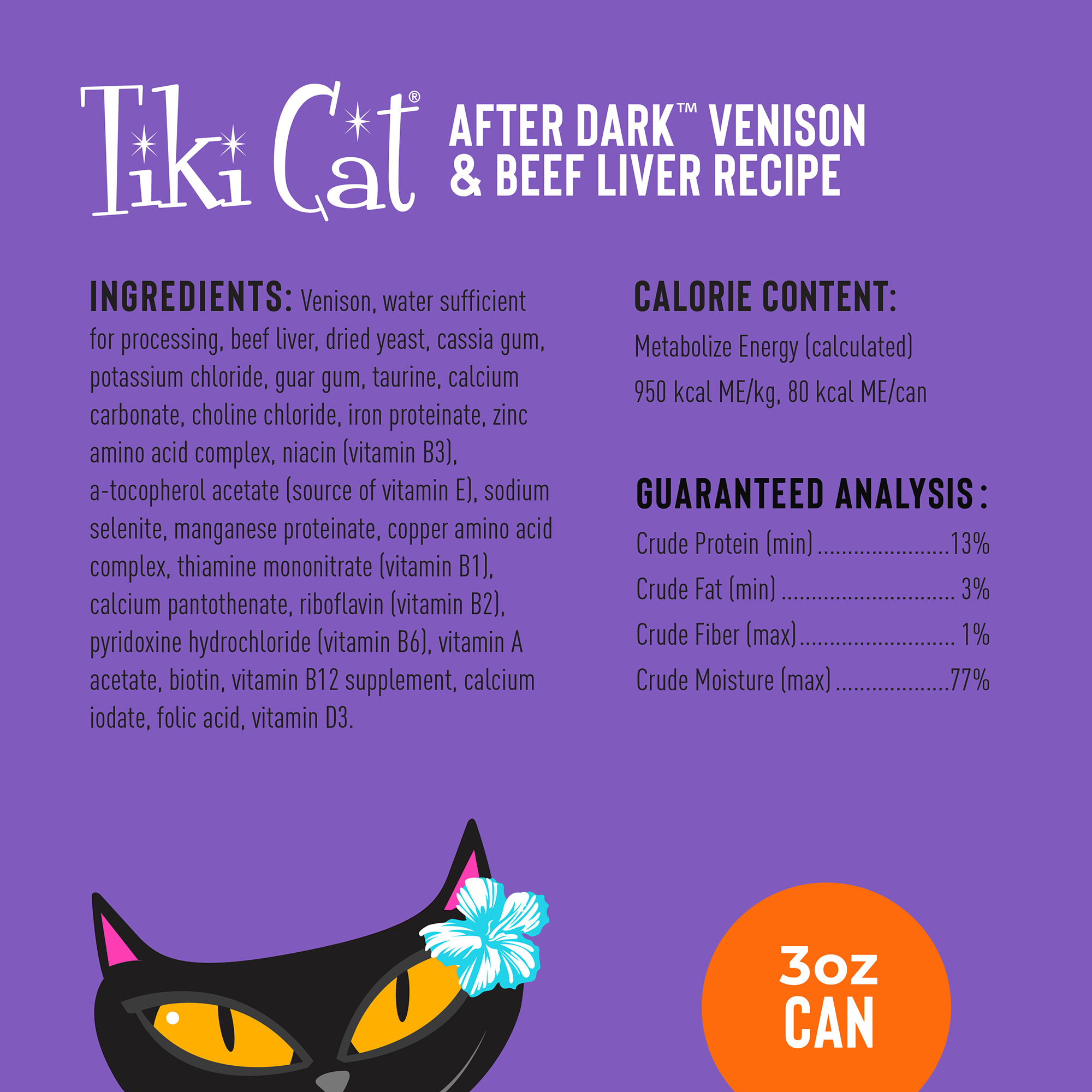 TIKI CAT After Dark Venison Pate Wet Food， 3 oz.