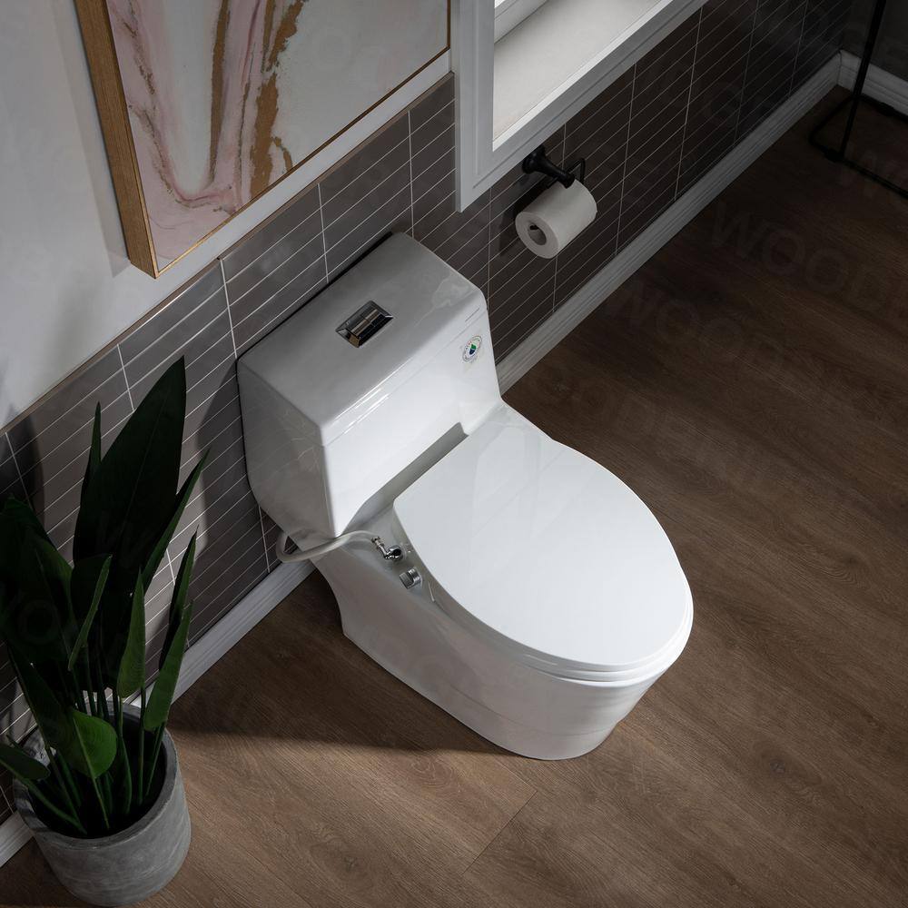 WOODBRIDGE Marsala II One Piece 1.1GPF1.6 GPF Dual Flush Elongated Toilet with Non-Electric Toilet Seat Included in White HT0042