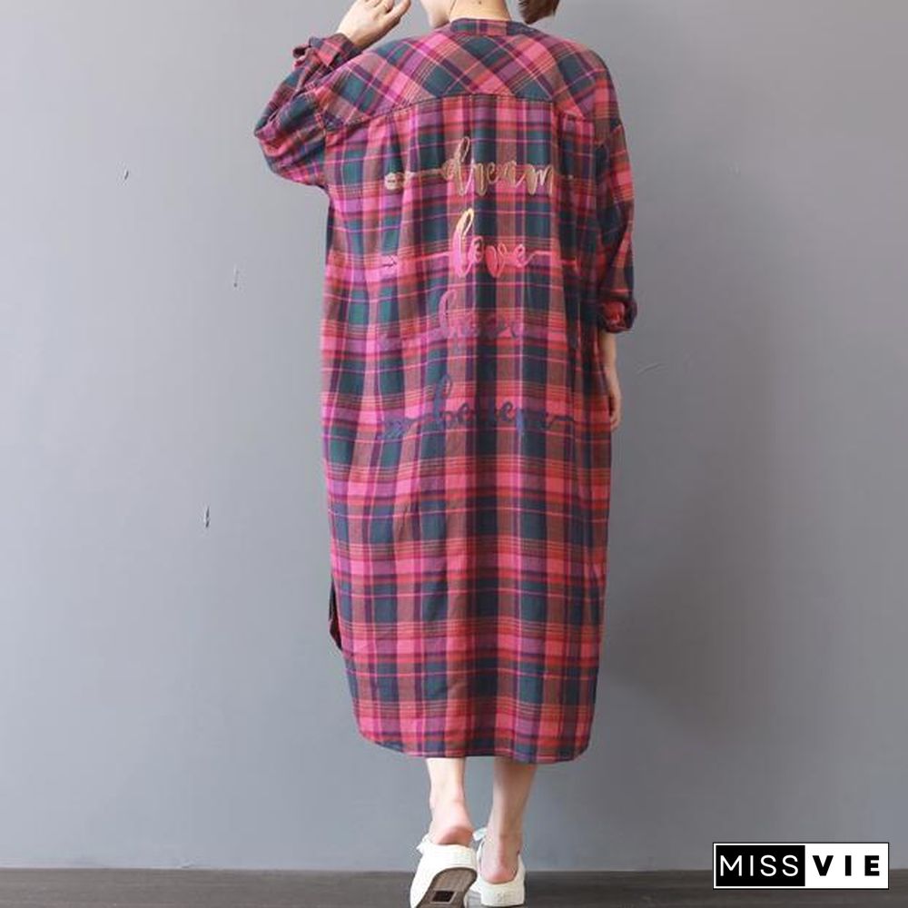 fashion plaid prints cotton caftans Loose fitting cotton clothing shirt dress New low high design kaftans