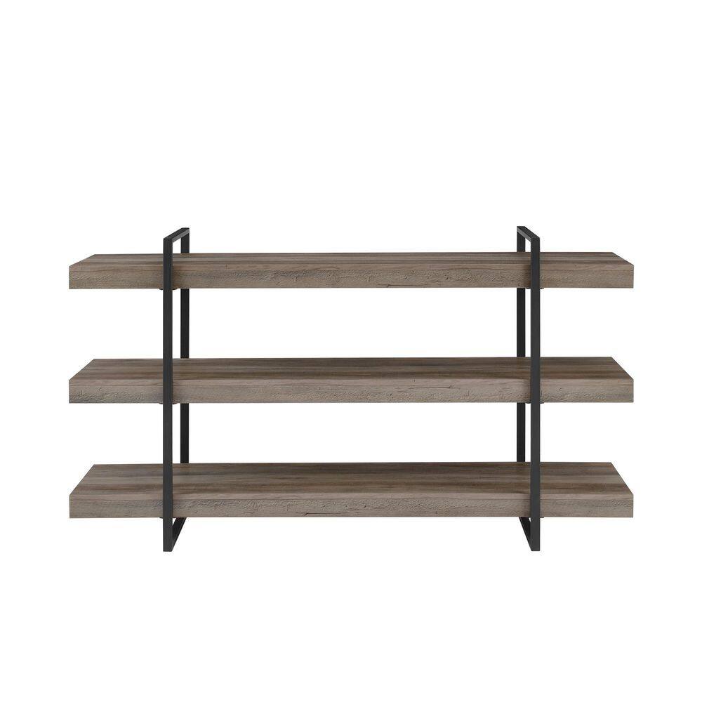 Welwick Designs 60 in. Grey WashBlack Wood and Metal Modern 3-Shelf Low Open Bookcase (34 in. H) HD9495