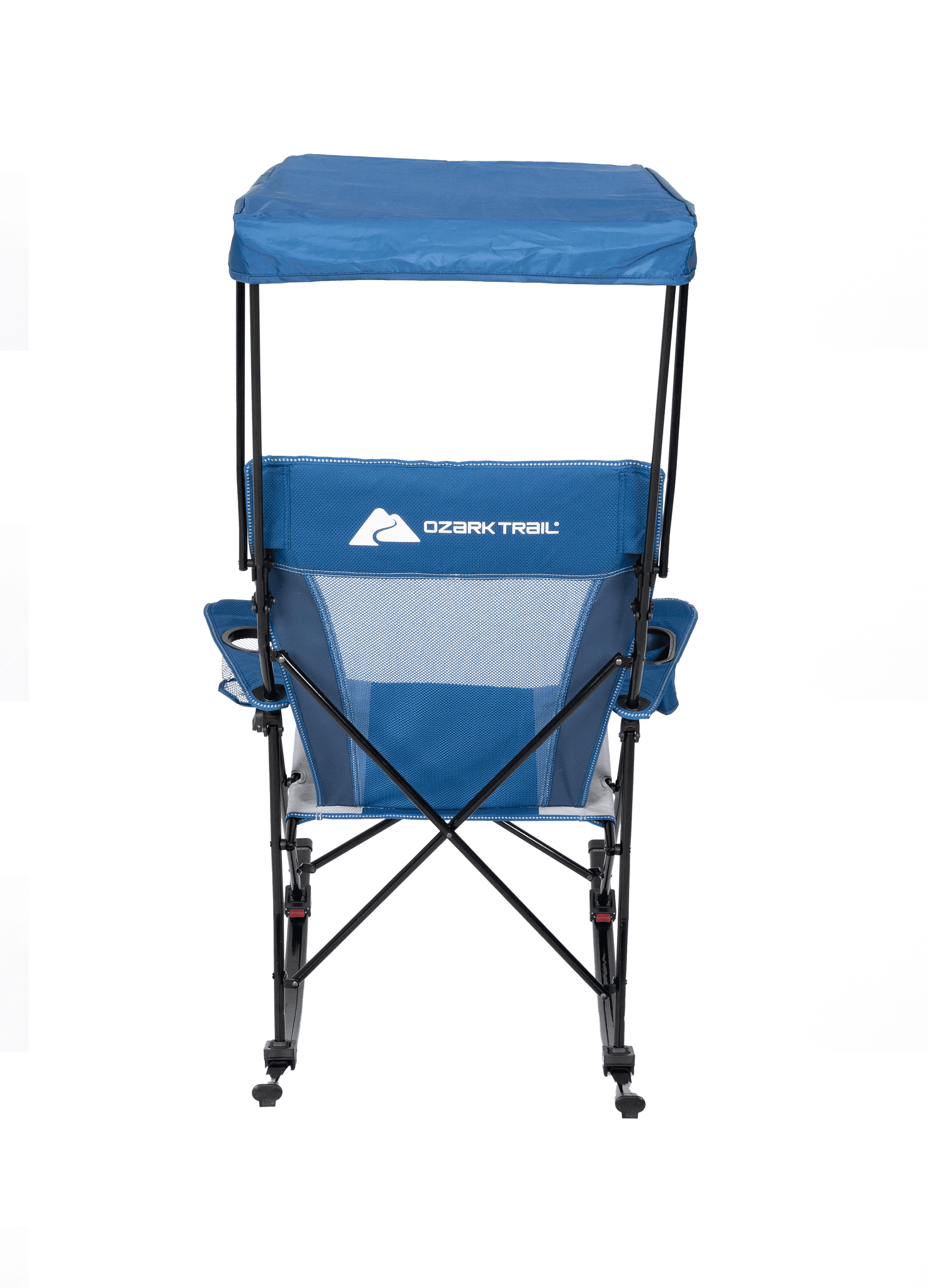 Ozark Trail Mesh Tension Rocking Camp Chair with Canopy, Blue and Grey, Detachable Rockers, Adult