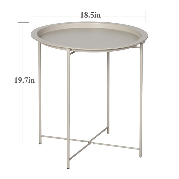 VECELO Modern Side Table with Round Removable Tray，Beige (Set of 1/Set of 2)