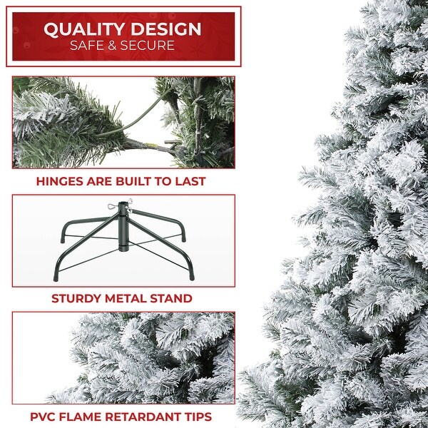 9FT Realistic SnowFlocked Pine Artificial Holiday Christmas Tree