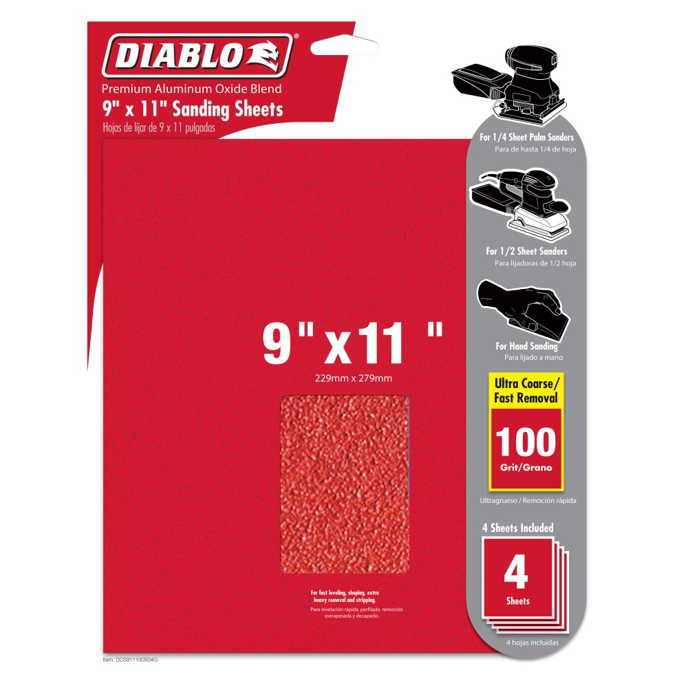 Diablo Tools 9 x 11 Sanding Sheets 100 Grit (4-Pack)