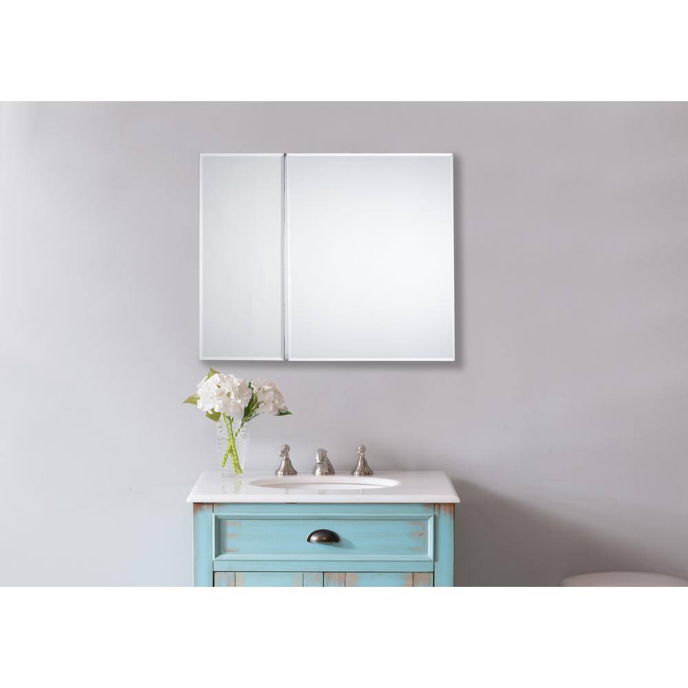 Pegasus 30 in. x 30 in. Frameless Recessed or Surface-Mount Bi-View Bathroom Medicine Cabinet with Beveled Mirror SP4586