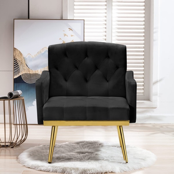 Velvet Accent Chair， Comfy Tufted Upholstered Armchair， Gold Legs - 28.7“W