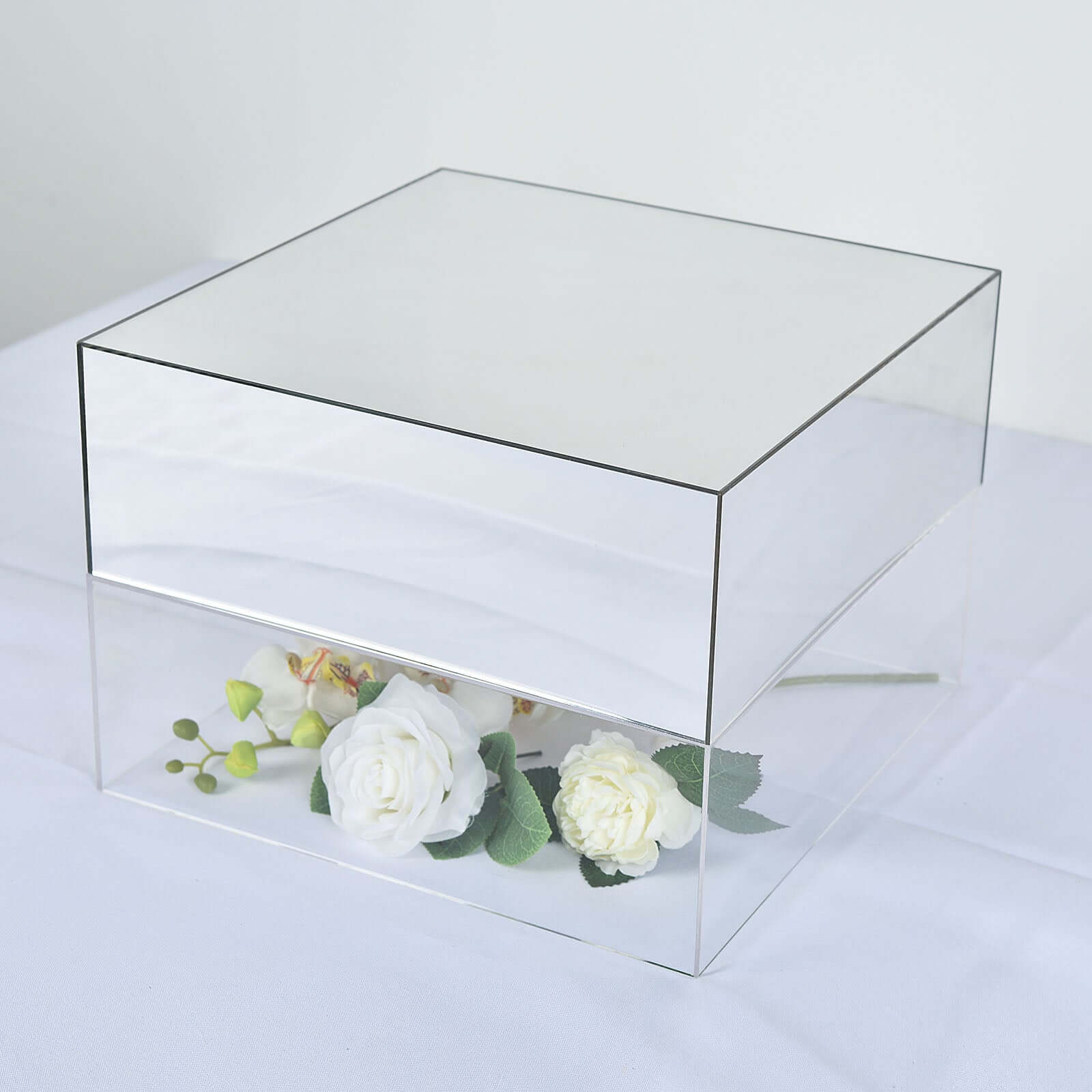 Silver Mirror Finish Acrylic Cake Box Stand, Display Box Pedestal Riser with Hollow Bottom 14